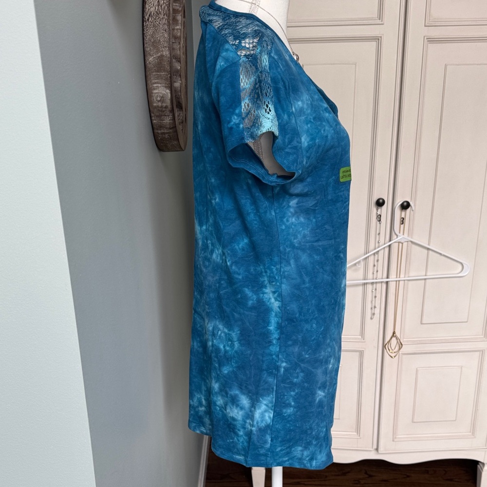 Earth Yoga Blue Tie-Dye V-Neck Short Sleeve Top size XL - Picture 6 of 8